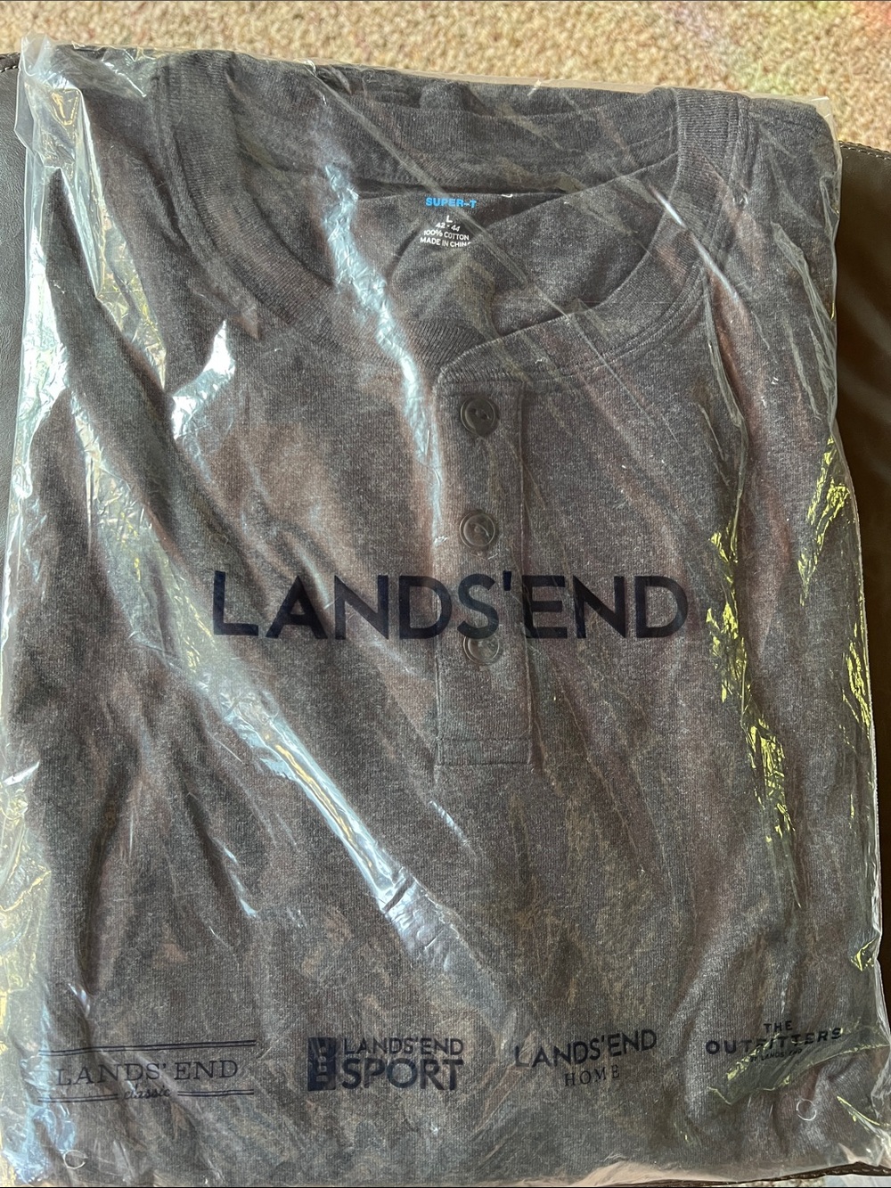 Lands' End Men's Long Sleeve Henley - Dark Grey